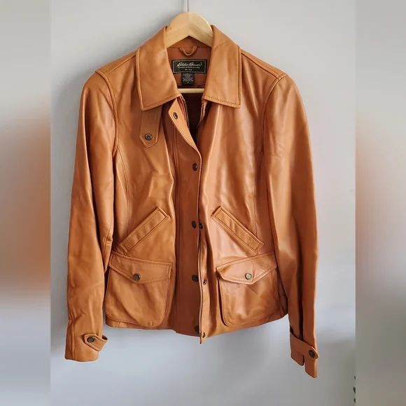 Eddie Bauer Classic Tan lambs Leather Jacket. womens small. EUC - Picture 2 of 8